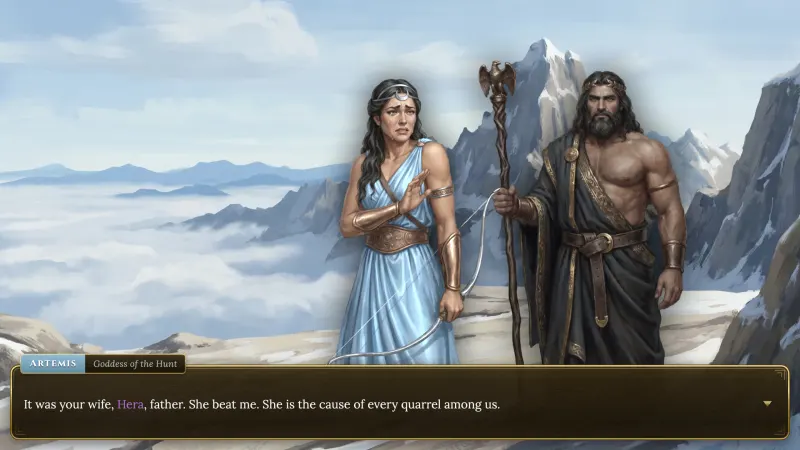 Artemis appealing to Zeus on Olympus